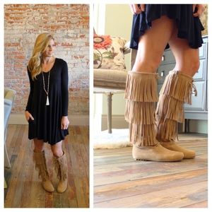 Tan Fringe Moccasin Lace Up Boots